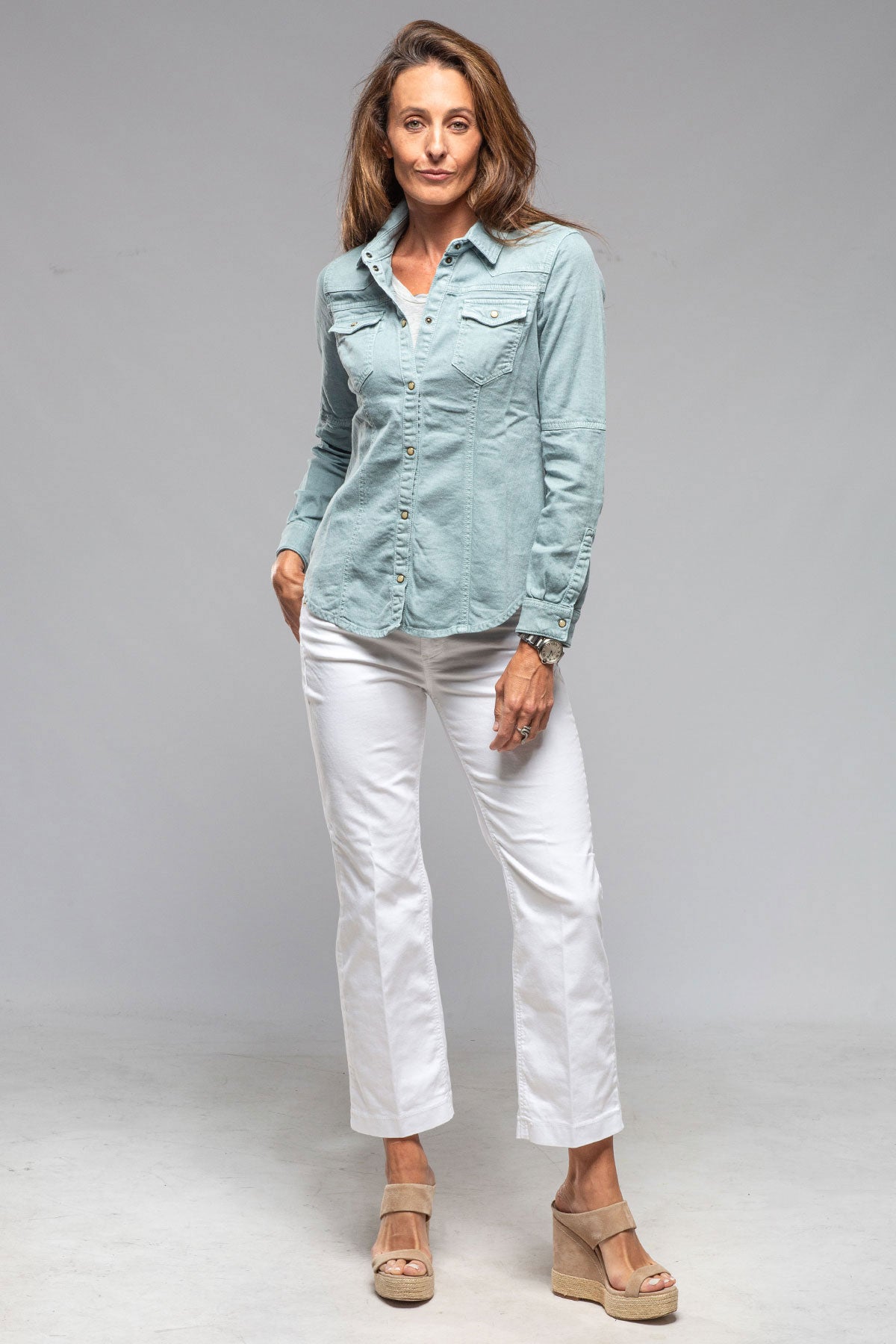 Yarmony Linen-Cotton Snap Shirt In Ardesia