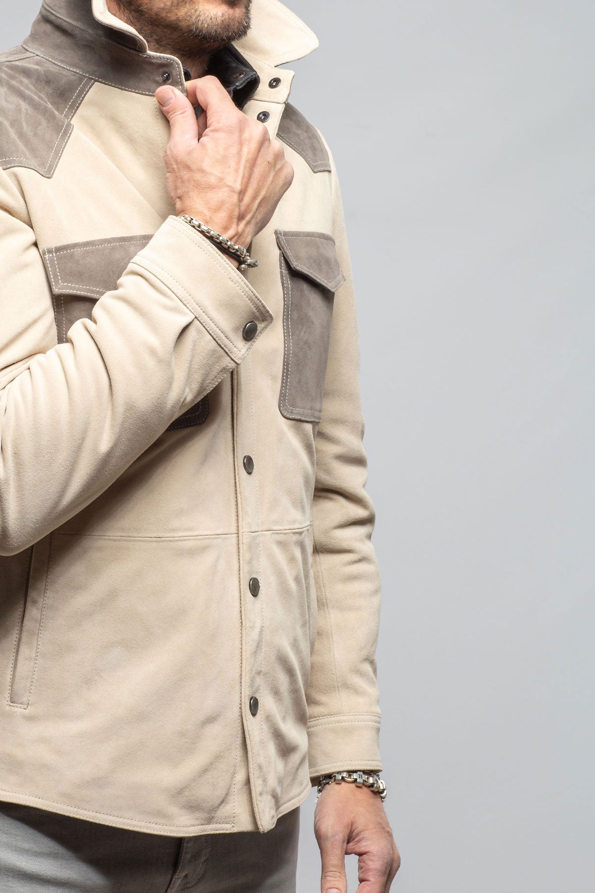 Aimone Colorblock Suede Shirt Jacket
