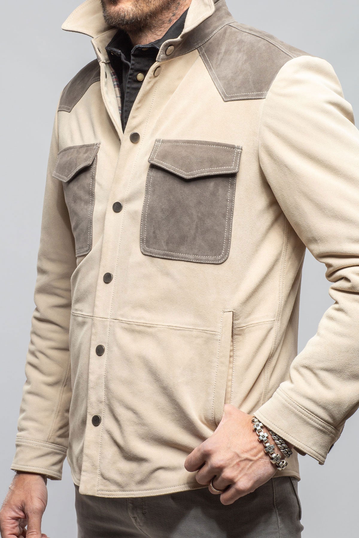 Aimone Colorblock Suede Shirt Jacket