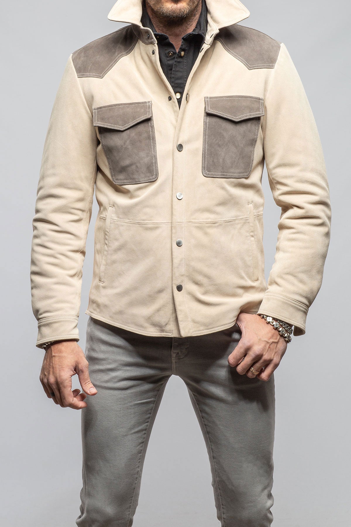 Aimone Colorblock Suede Shirt Jacket
