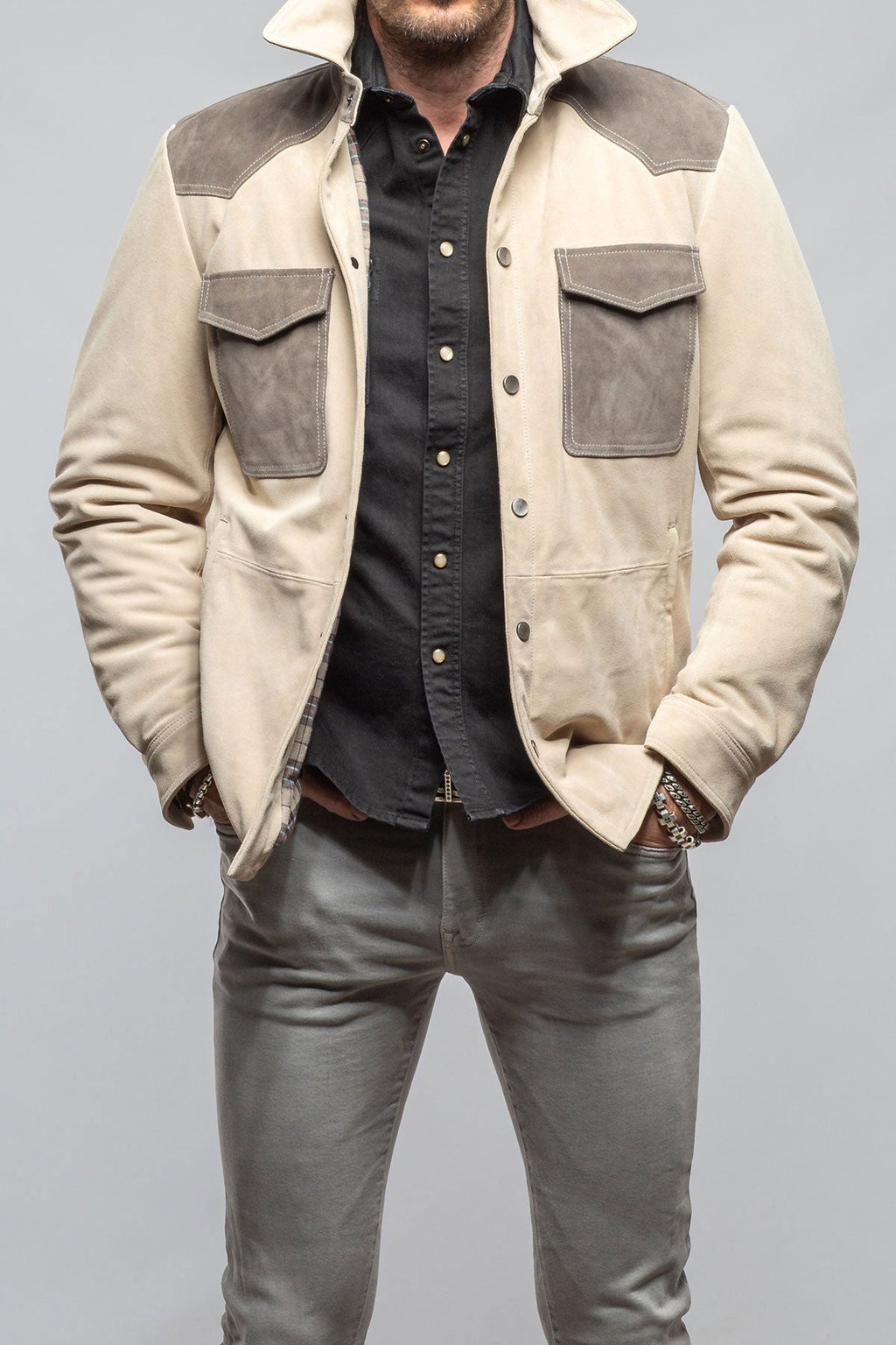Aimone Colorblock Suede Shirt Jacket