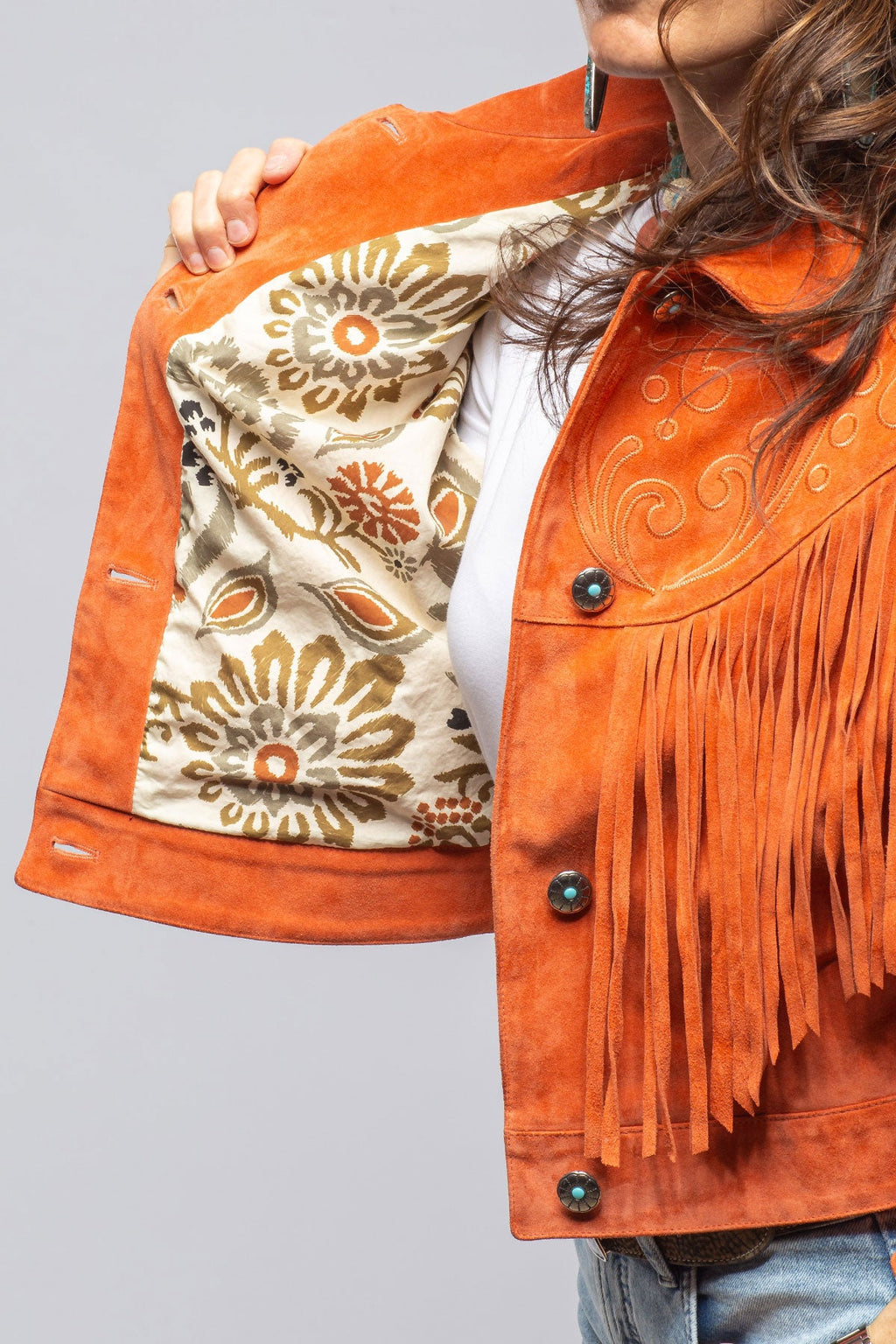 Ruby Embroidered Fringe Jacket In Poppy