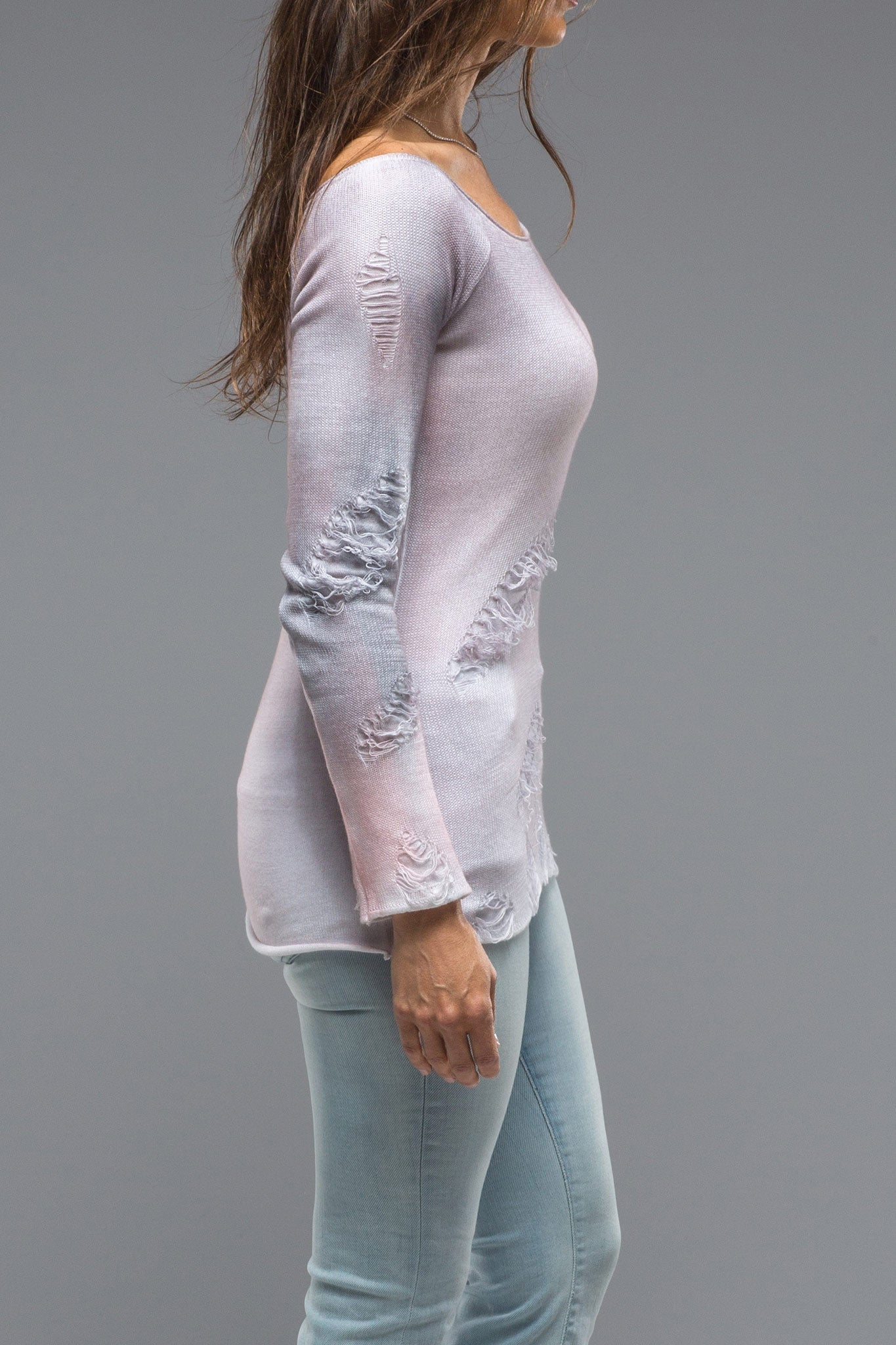 Silvia Knit Top With Distressed Details In Smokey Rose