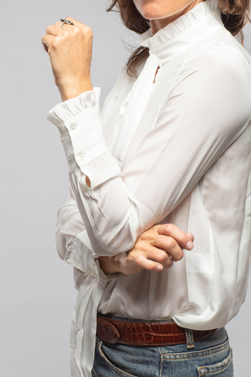 Pascal Silk Ruffle Tie Neck Blouse In White
