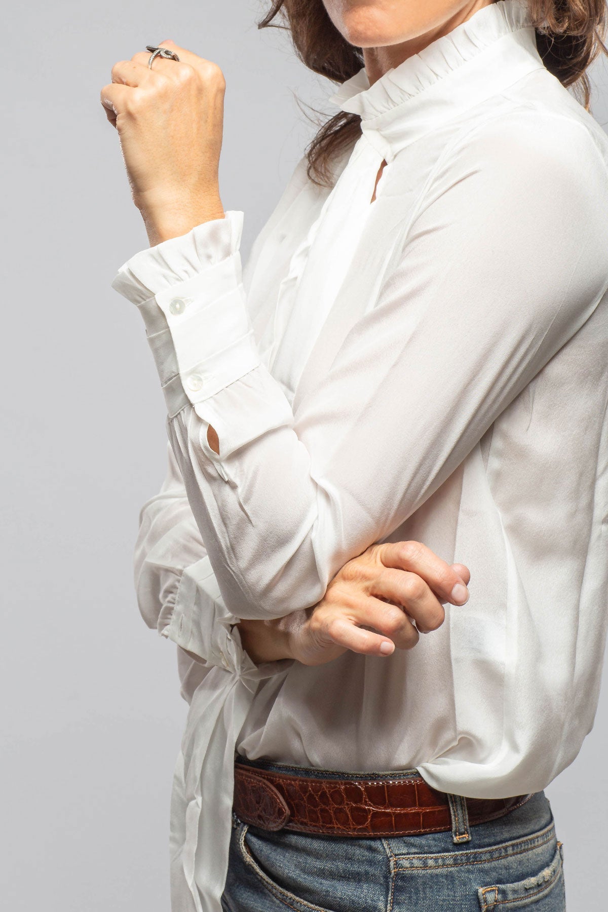 Pascal Silk Ruffle Tie Neck Blouse In White