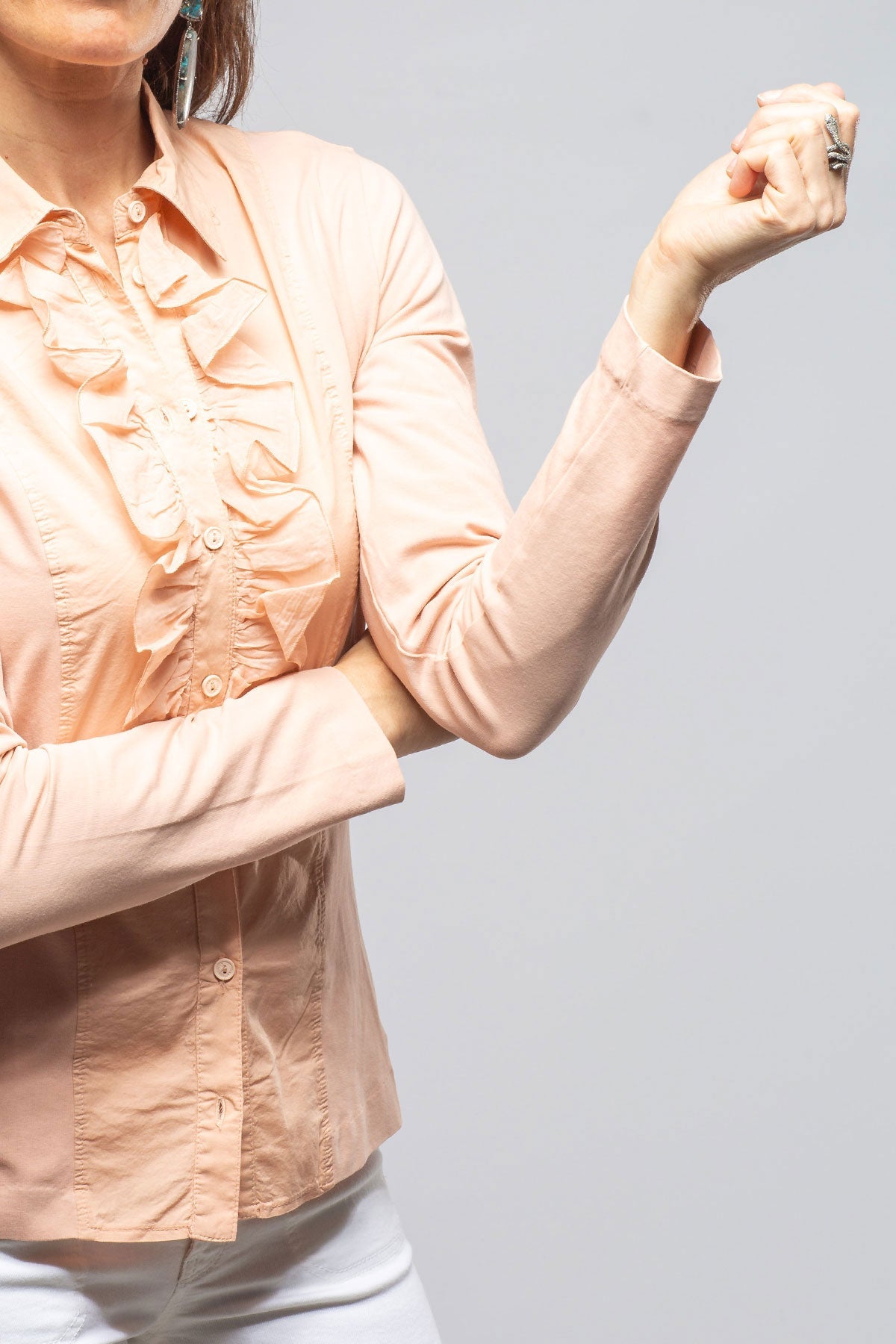 Pennelope Ruffle Front Shirt In Blush