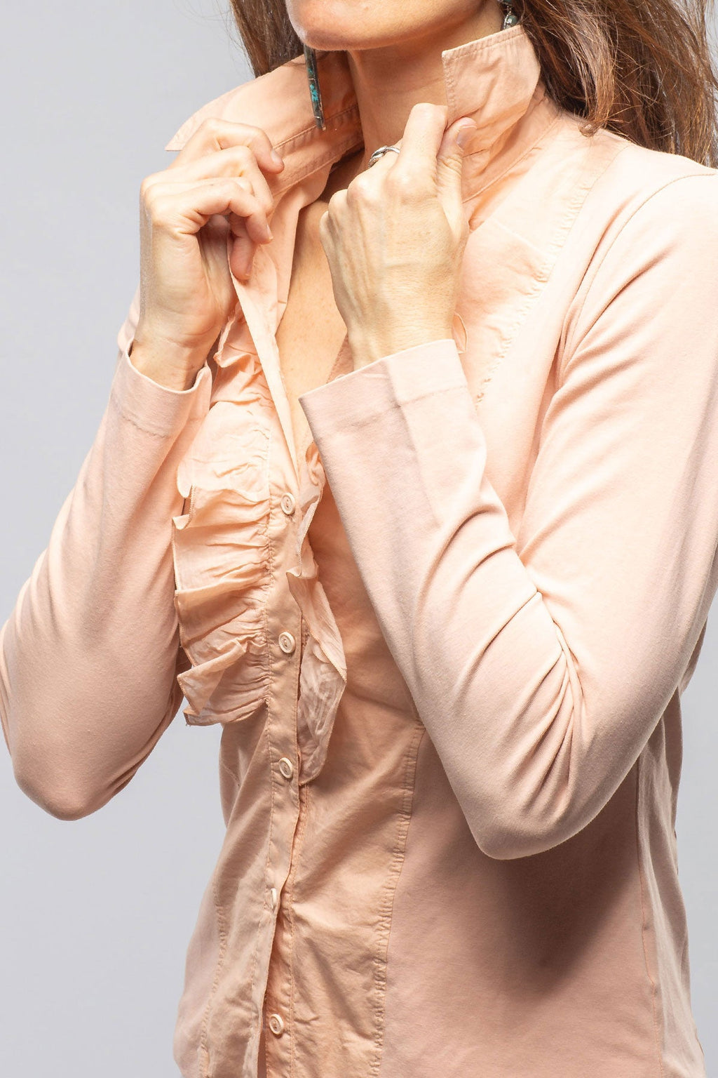 Pennelope Ruffle Front Shirt In Blush