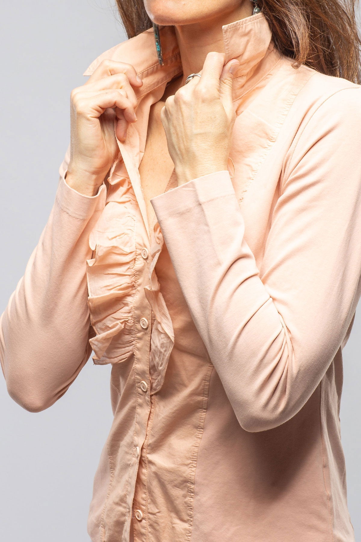 Pennelope Ruffle Front Shirt In Blush