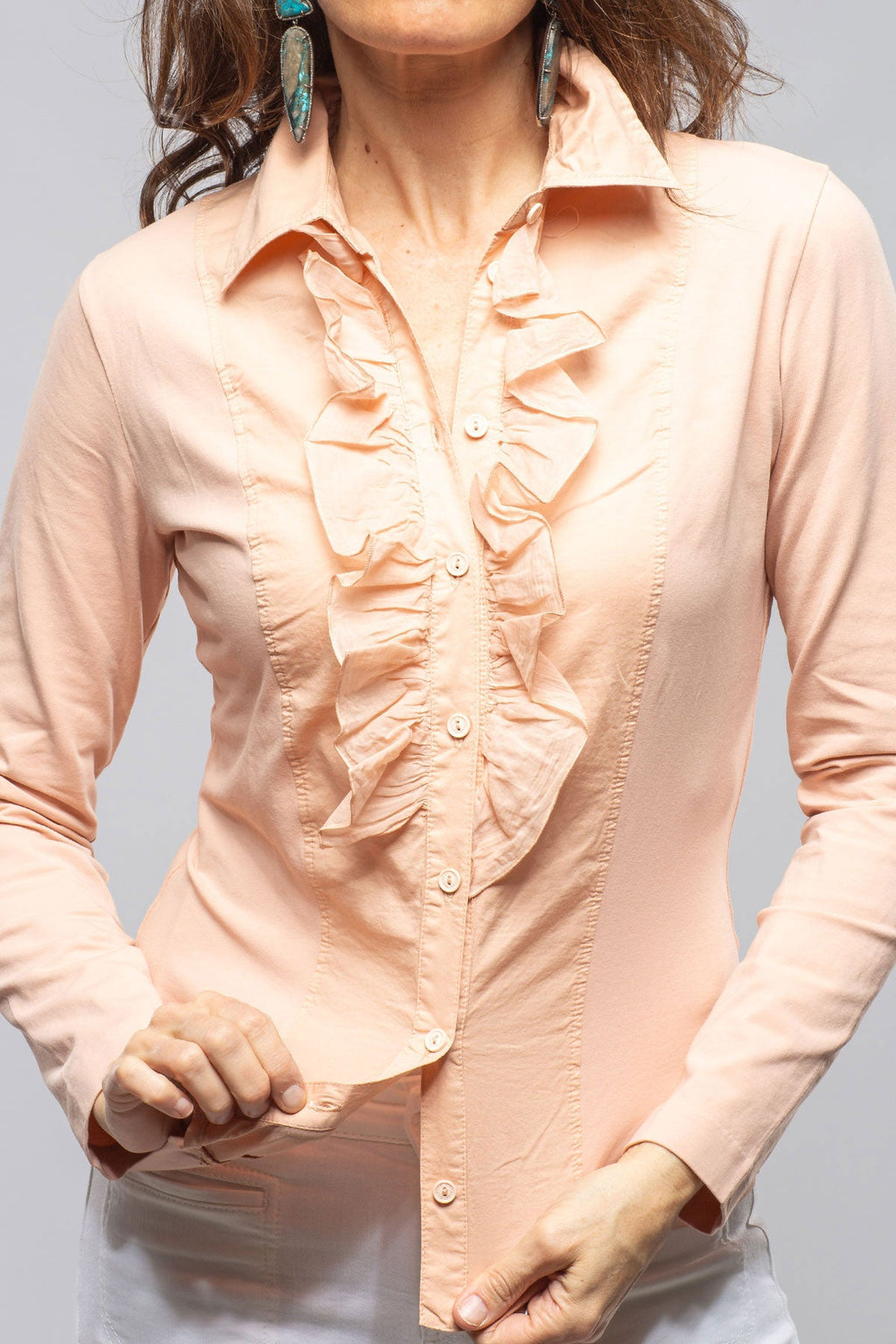 Pennelope Ruffle Front Shirt In Blush