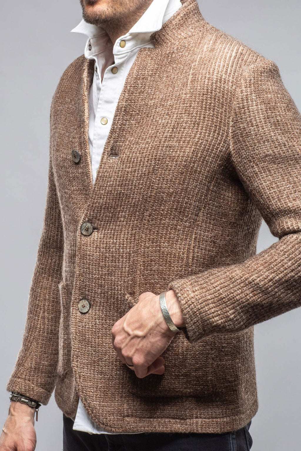 Cardigan Shirt Jacket In Washed Brown