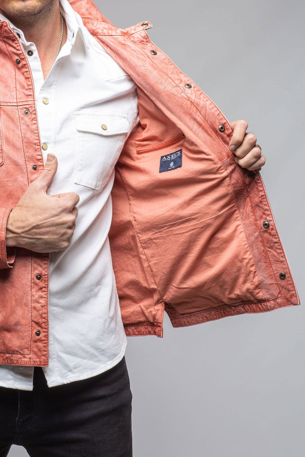Enna Washed Leather Shirt Jacket In Red