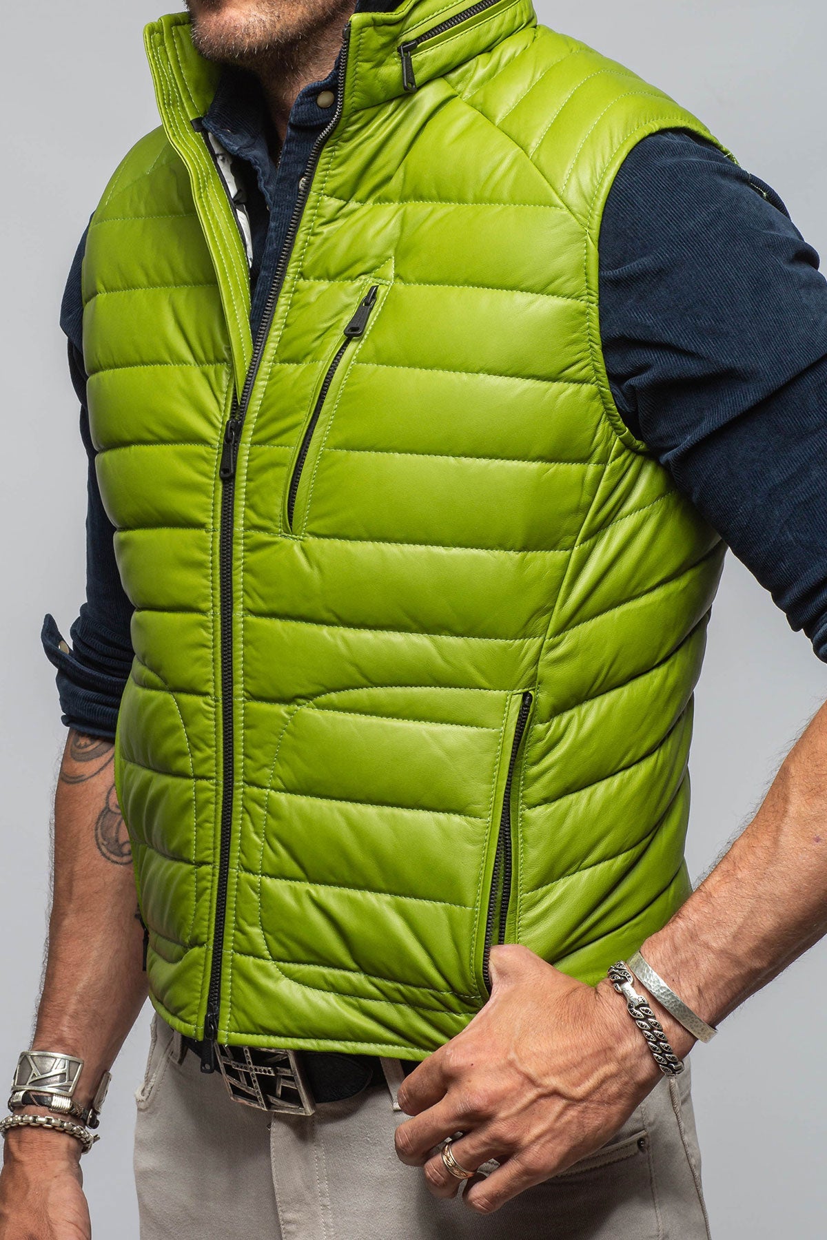 Hamilton Leather Vest In Green