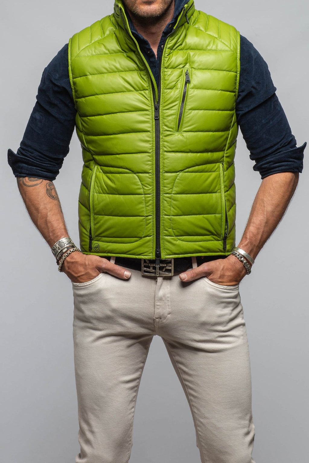 Hamilton Leather Vest In Green