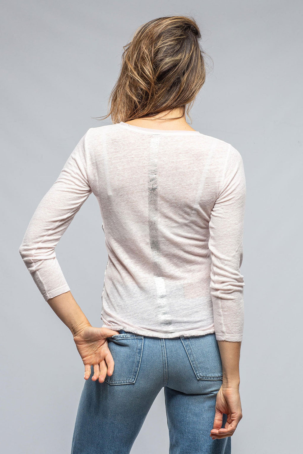 Elissa Linen L/S Fitted V-Neck in Misty