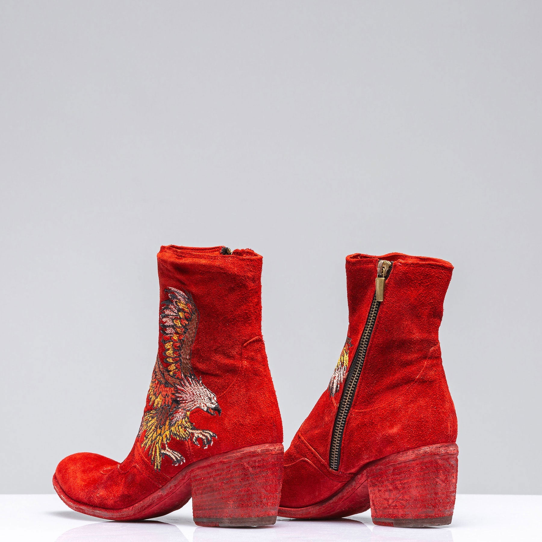 Eagle Embroidered Suede Boot In Rust