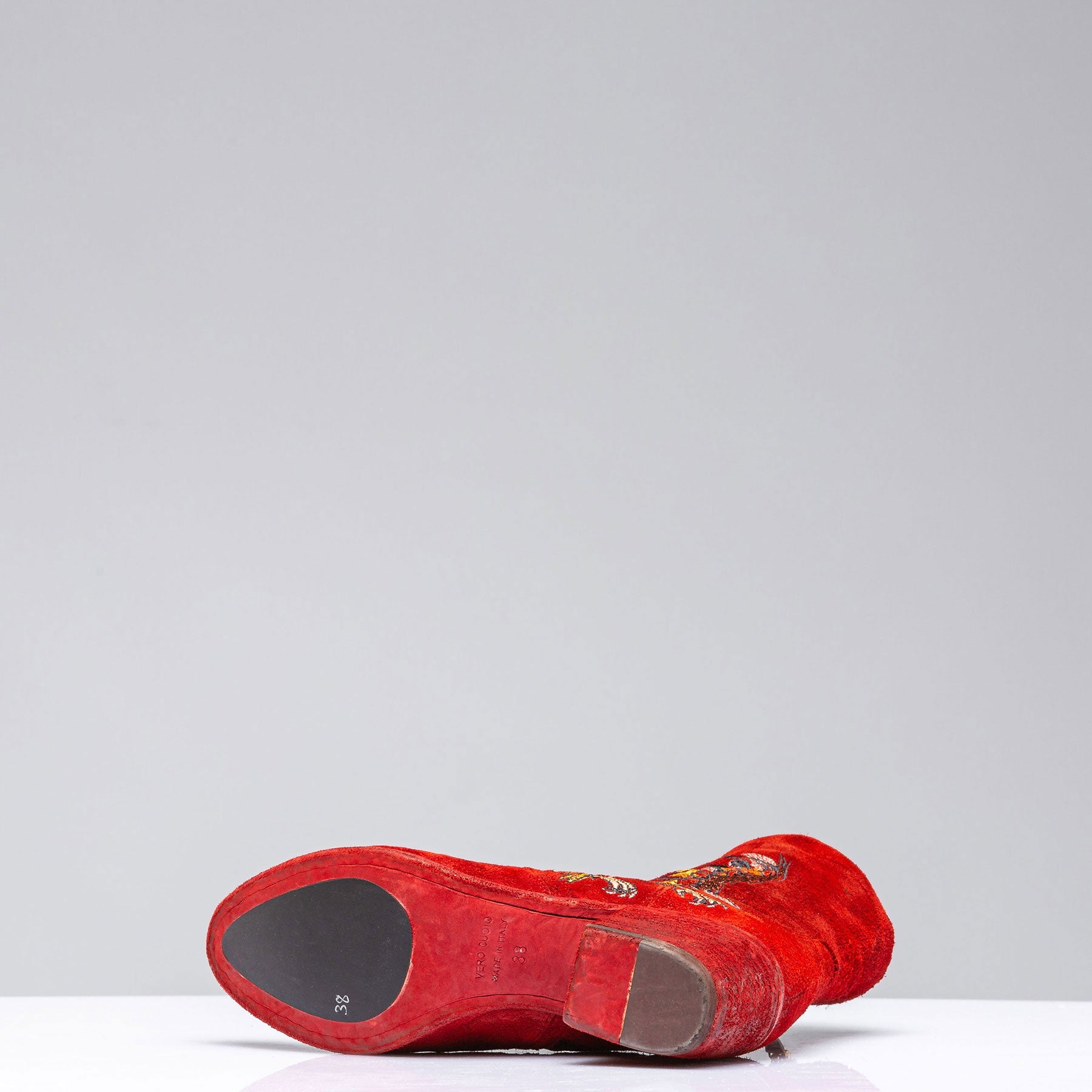 Eagle Embroidered Suede Boot In Rust