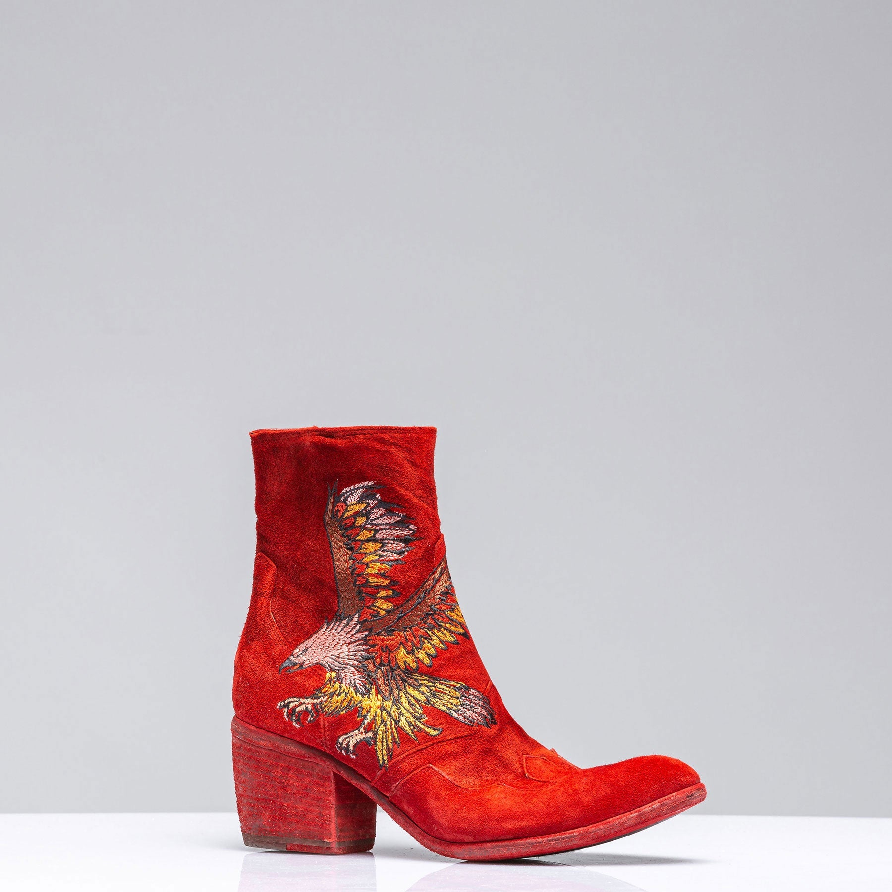 Eagle Embroidered Suede Boot In Rust