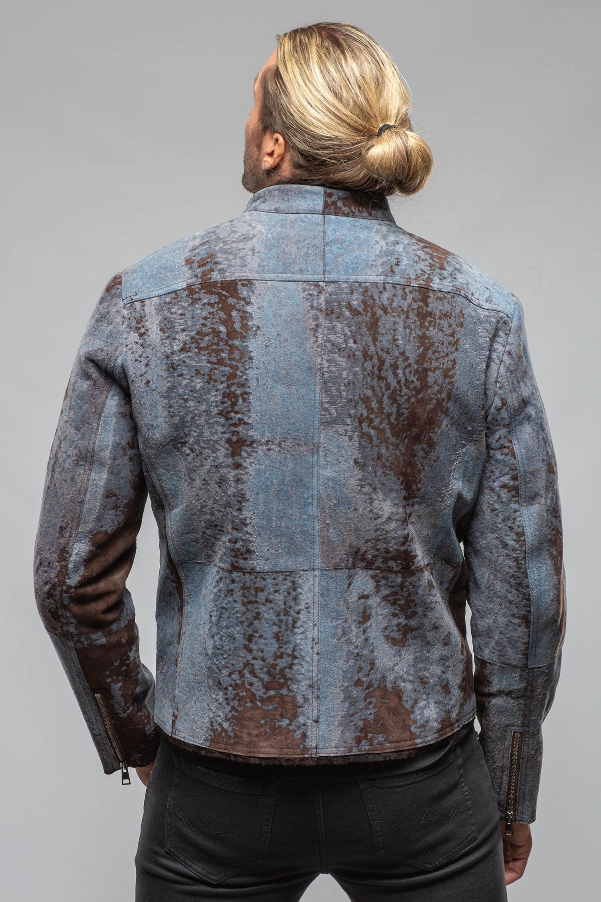 Jean Shearling Moto In Distressed Brown