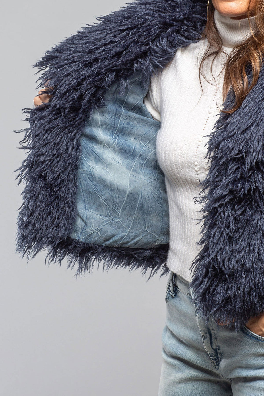 Mongolian Cropped Coat In Eclipse Blue