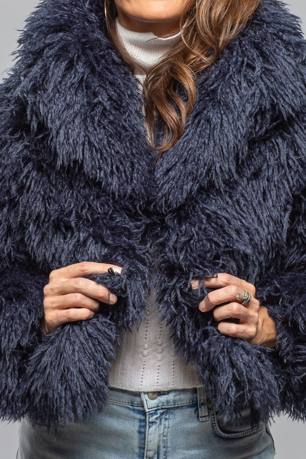 Mongolian Cropped Coat In Eclipse Blue