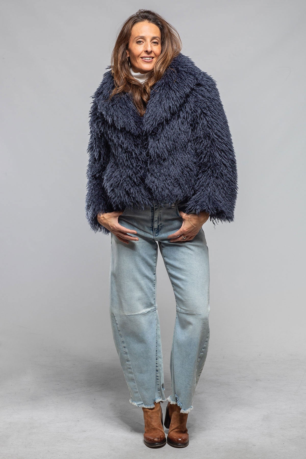 Mongolian Cropped Coat In Eclipse Blue