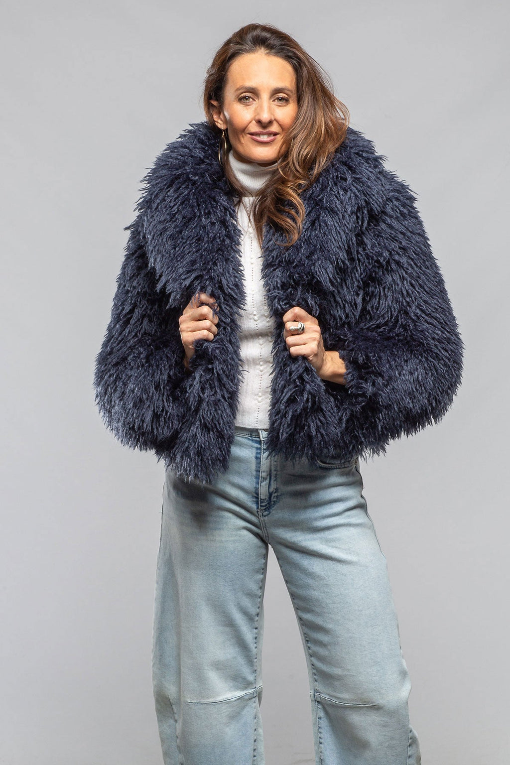 Mongolian Cropped Coat In Eclipse Blue