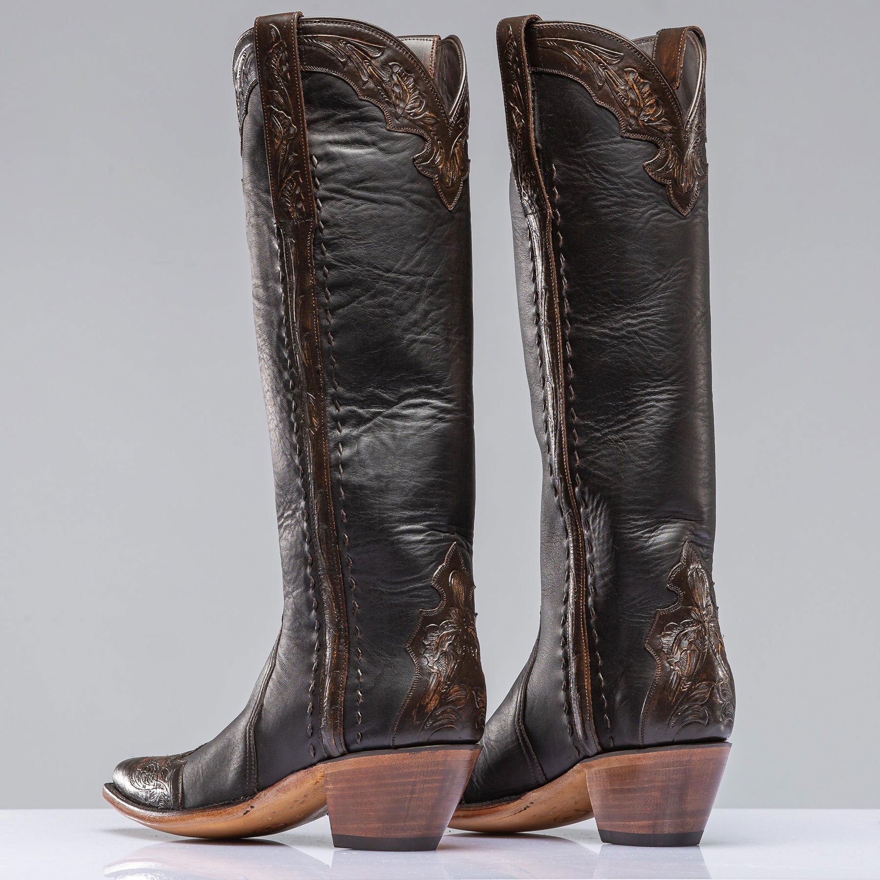 Gunmetal Tall Boot In Cognac Tooling