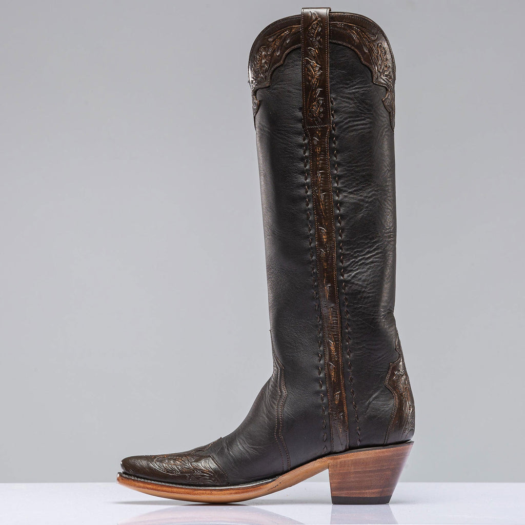 Gunmetal Tall Boot In Cognac Tooling