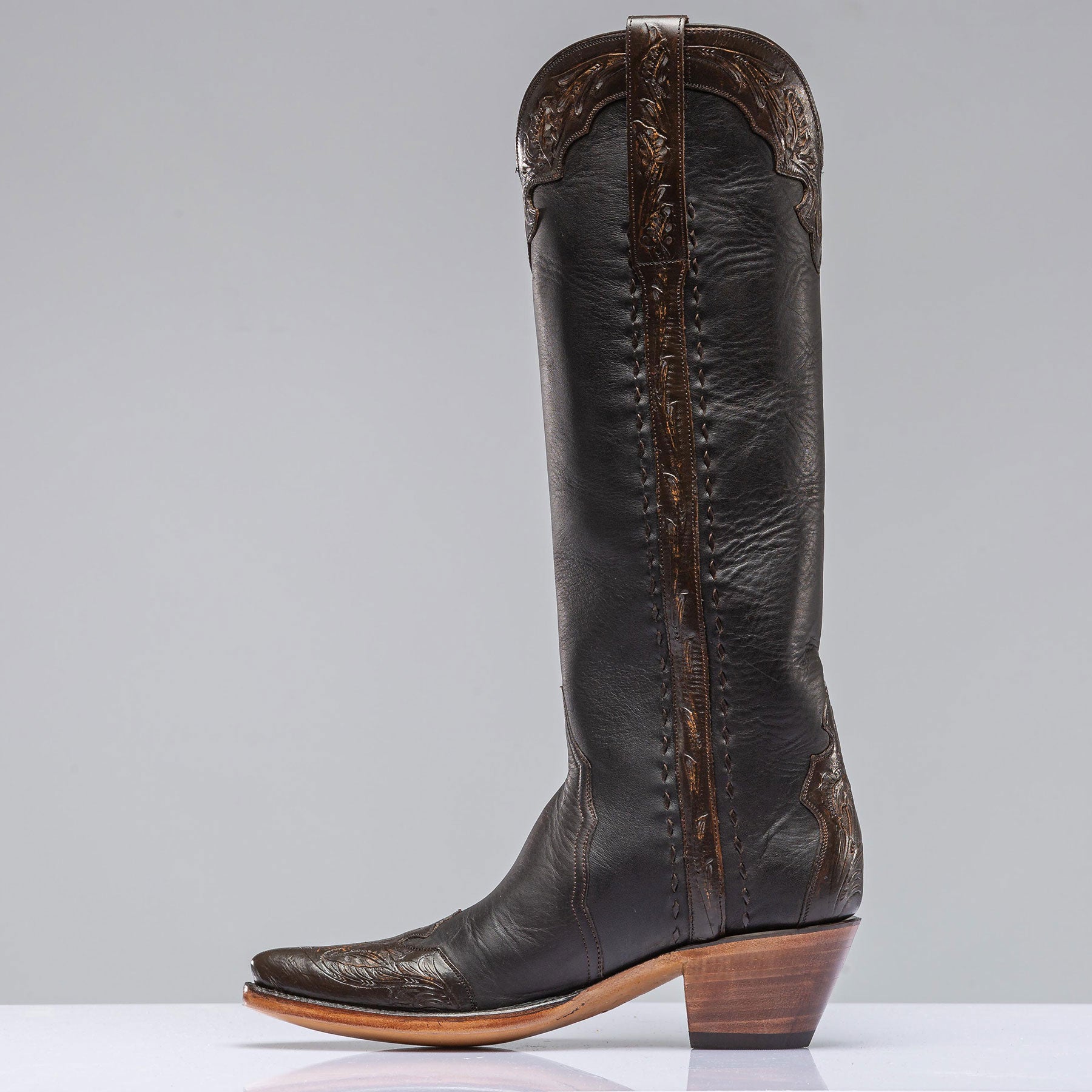 Gunmetal Tall Boot In Cognac Tooling