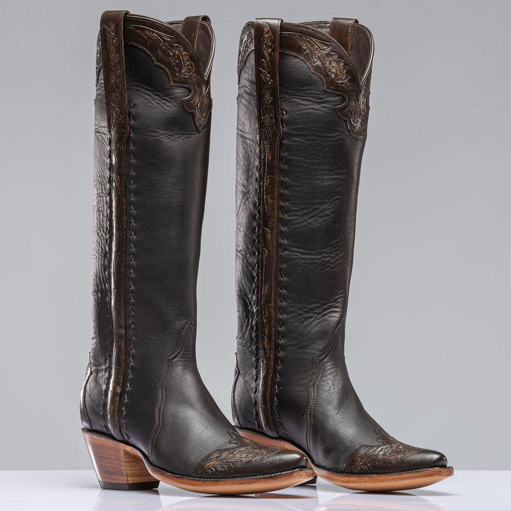 Gunmetal Tall Boot In Cognac Tooling