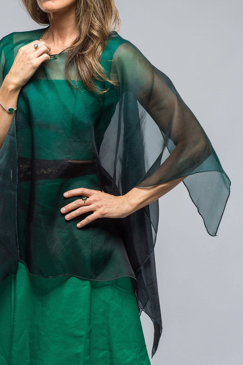 Tiziano Organza Shawl In Emerald Print