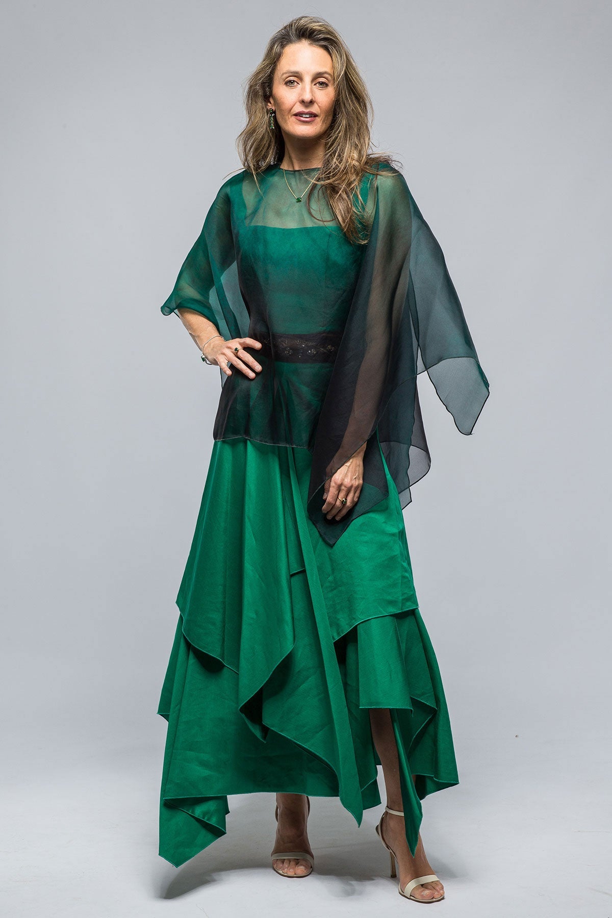 Tiziano Organza Shawl In Emerald Print
