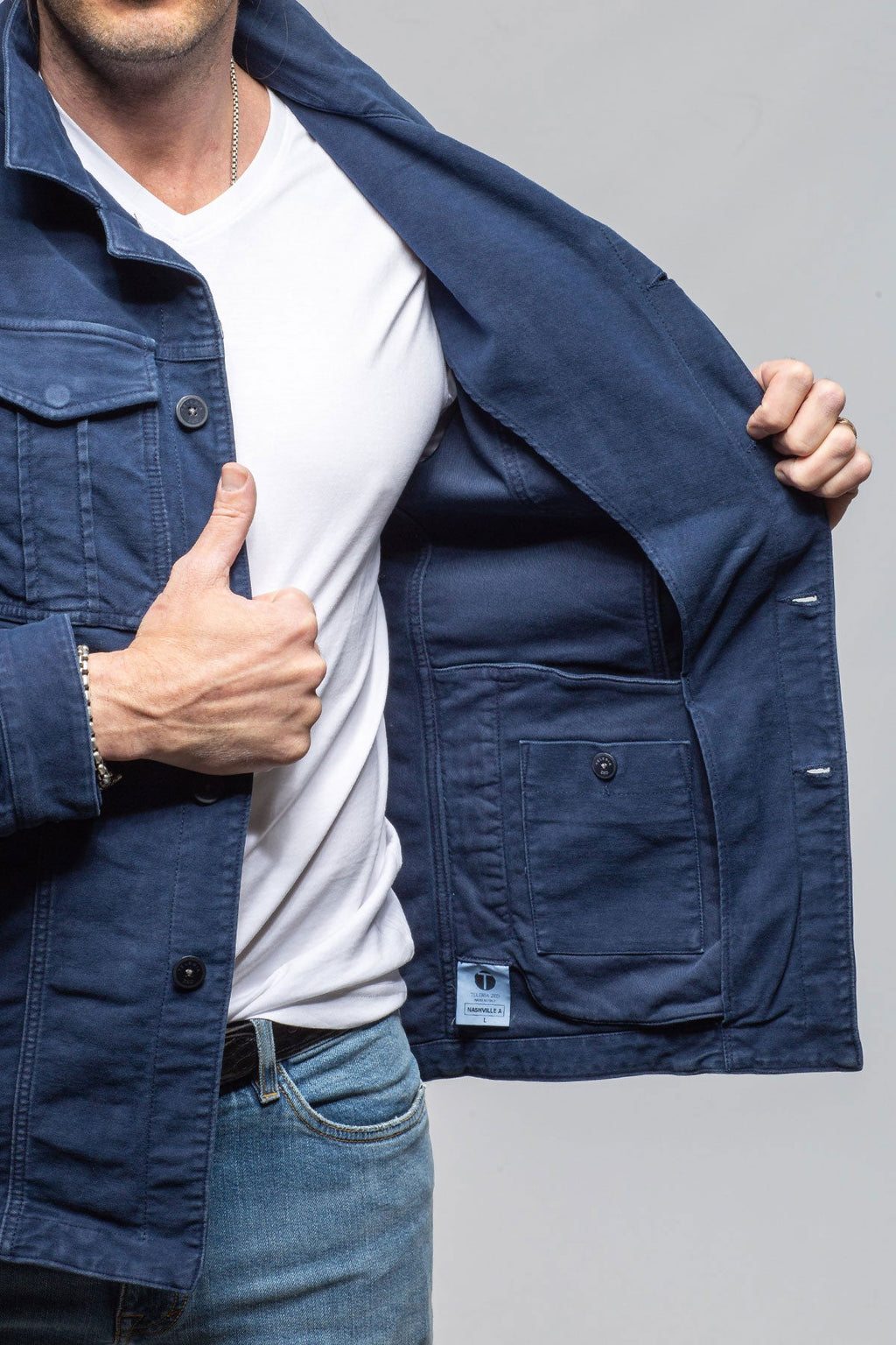 Trace Overdye Moleskin Overshirt In Blu Cina
