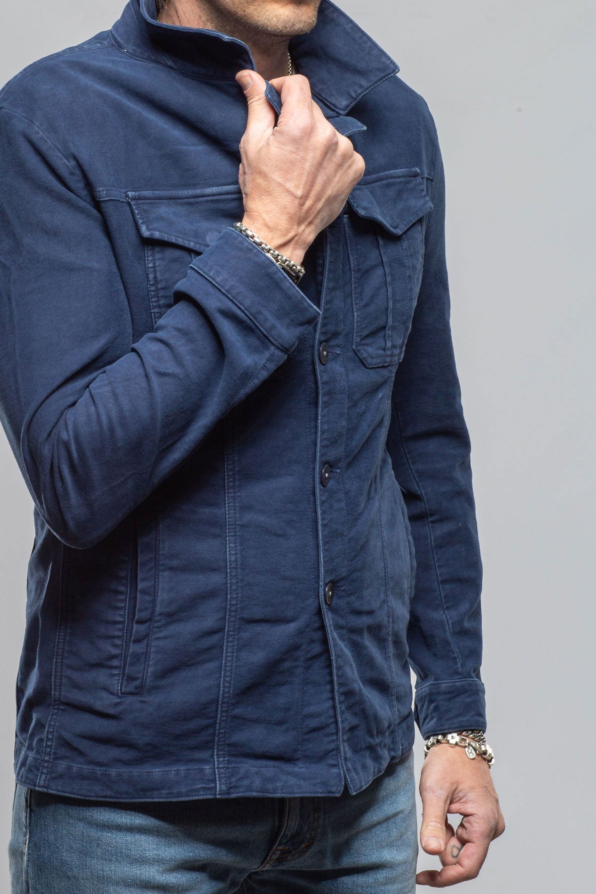 Trace Overdye Moleskin Overshirt In Blu Cina