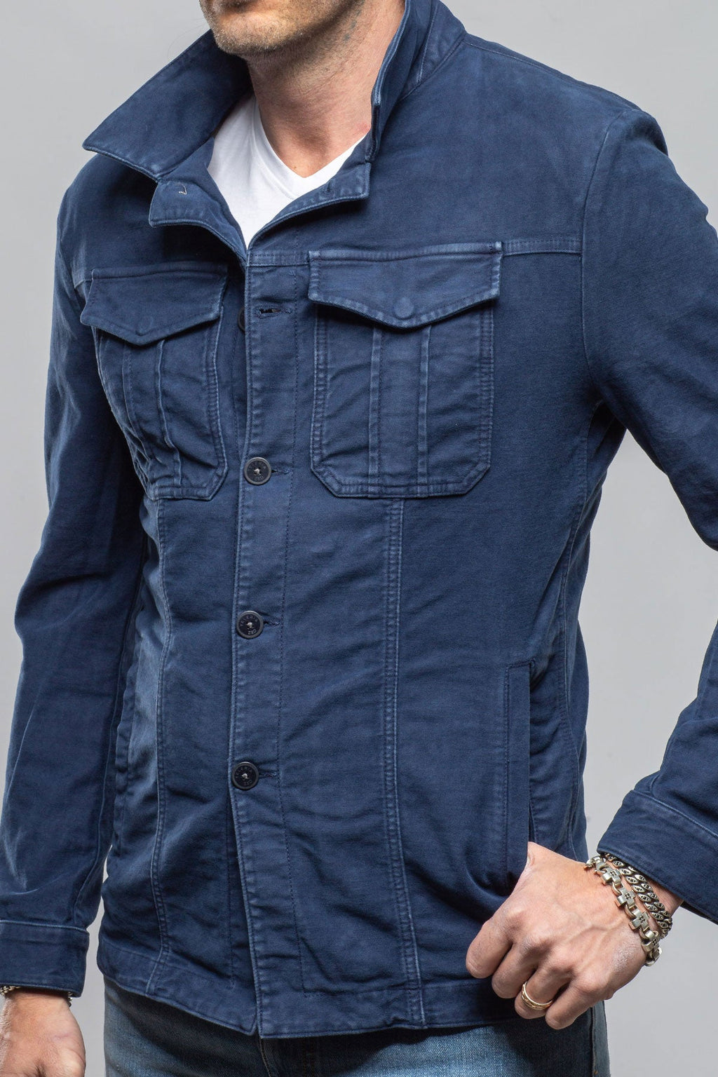 Trace Overdye Moleskin Overshirt In Blu Cina