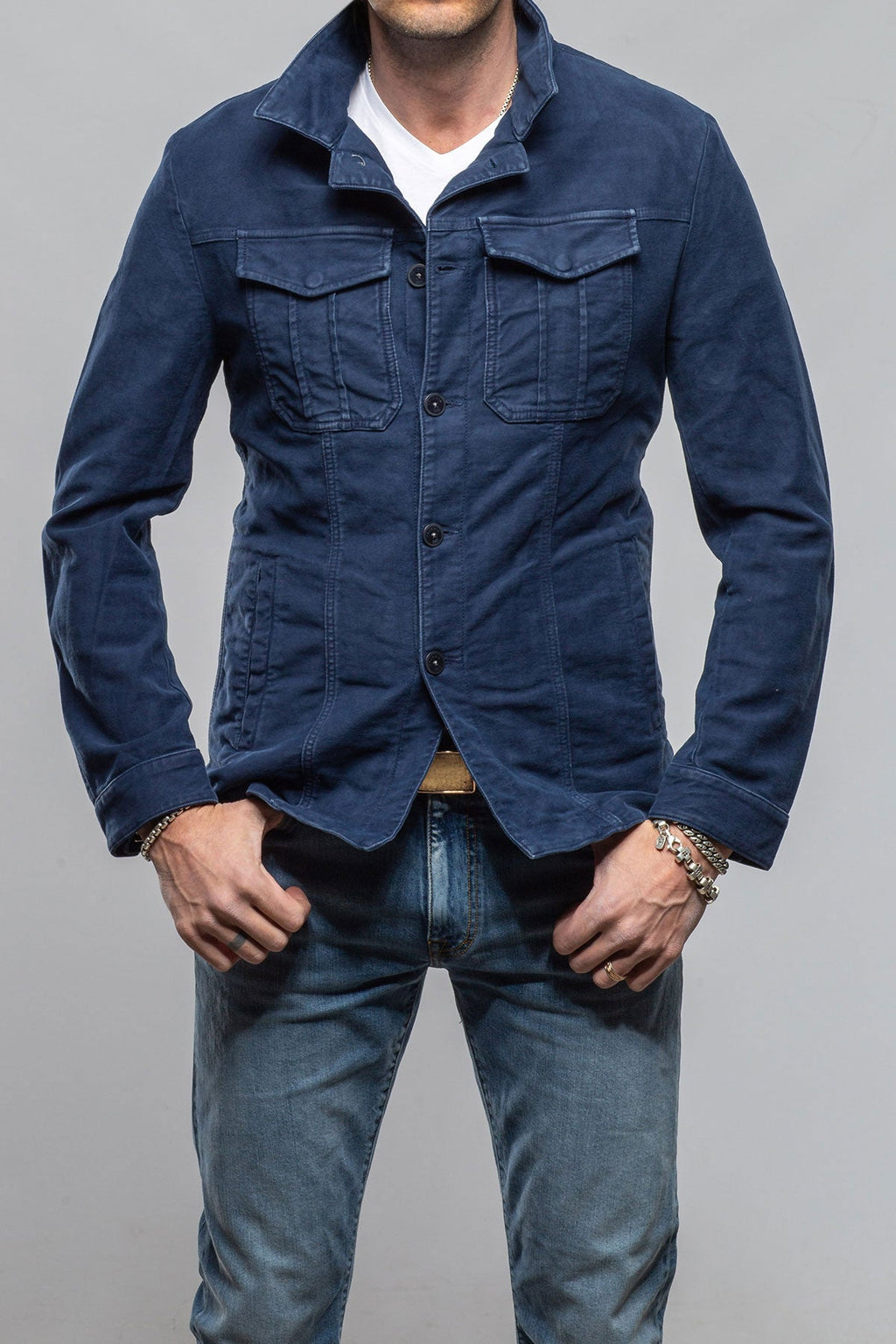 Trace Overdye Moleskin Overshirt In Blu Cina