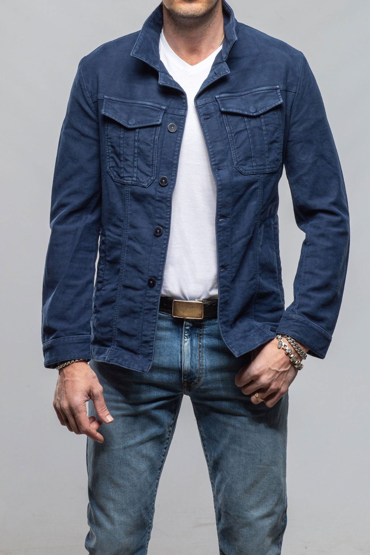 Trace Overdye Moleskin Overshirt In Blu Cina