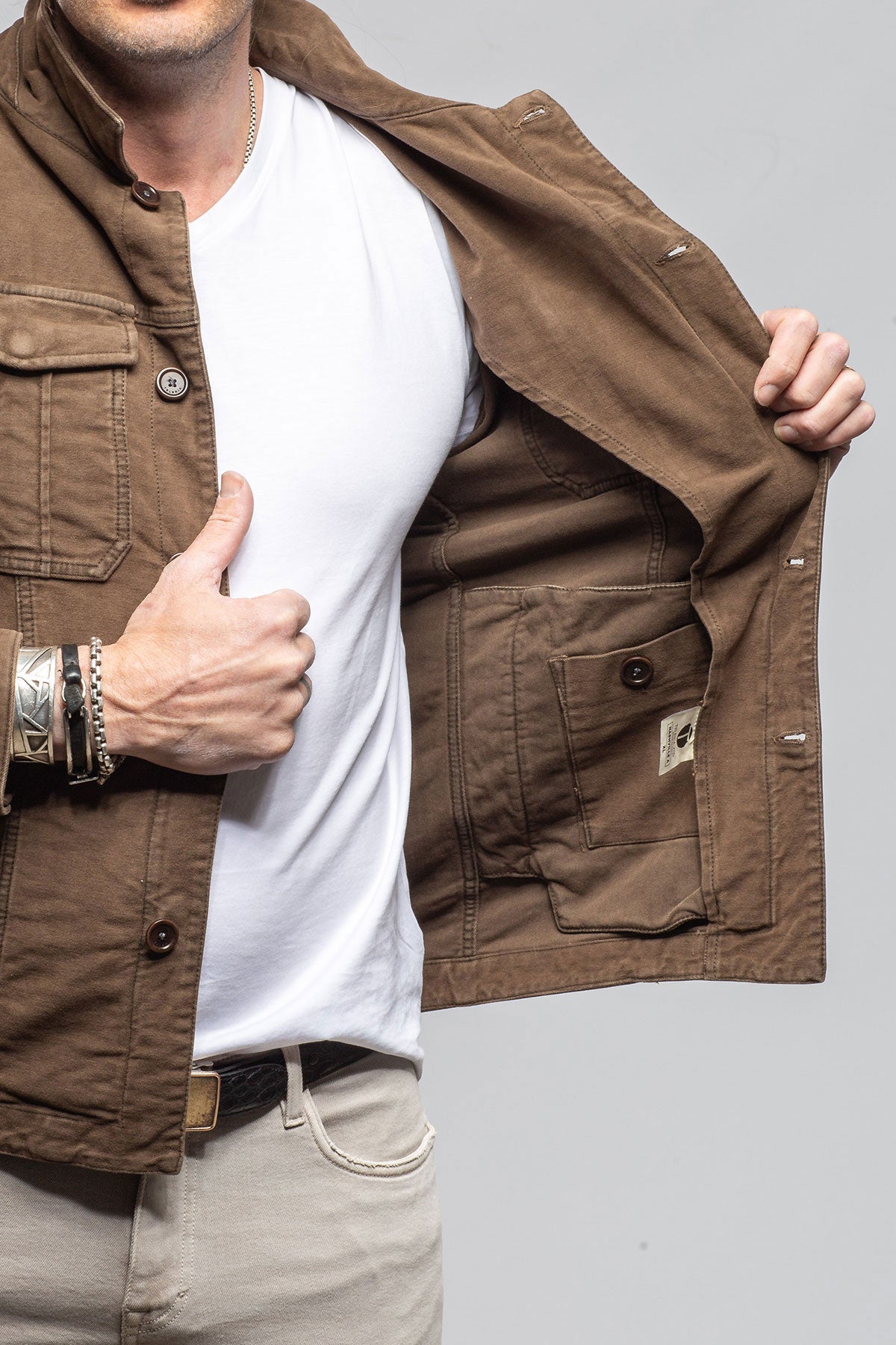 Trace Overdye Moleskin Overshirt In Liqurizia