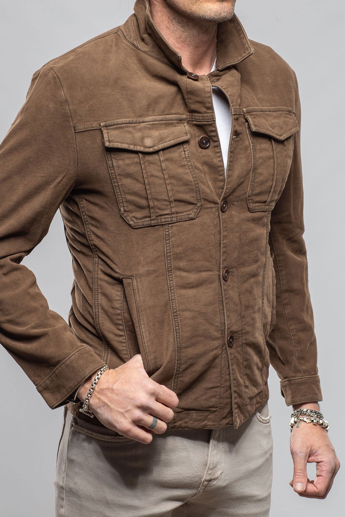 Trace Overdye Moleskin Overshirt In Liqurizia
