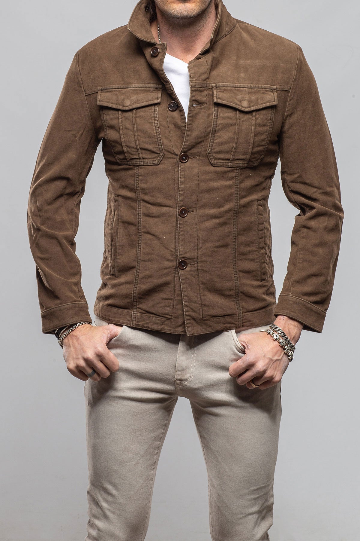 Trace Overdye Moleskin Overshirt In Liqurizia