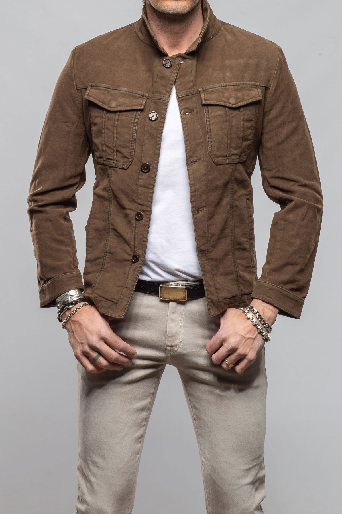 Trace Overdye Moleskin Overshirt In Liqurizia