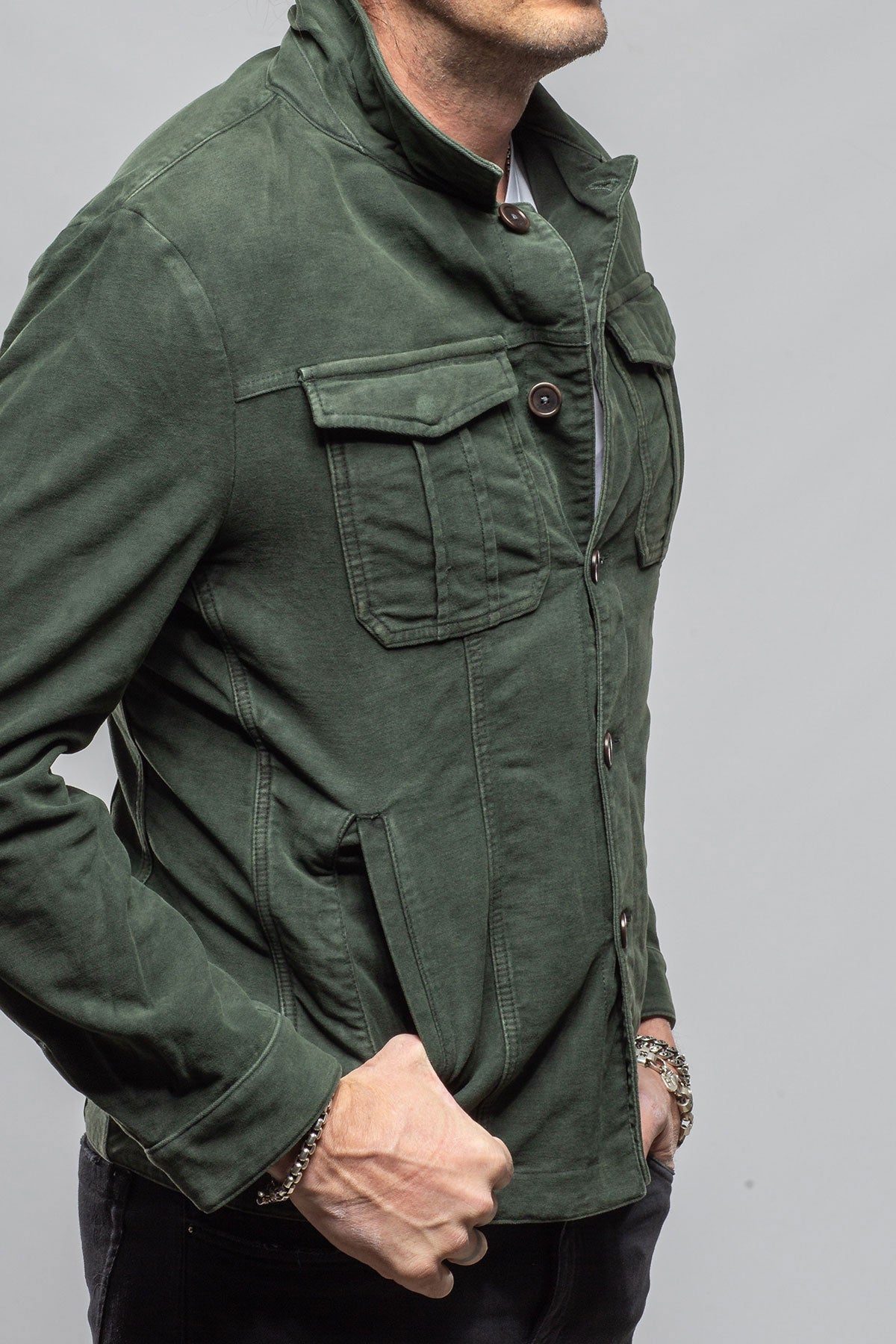 Trace Overdye Moleskin Overshirt In Muschio