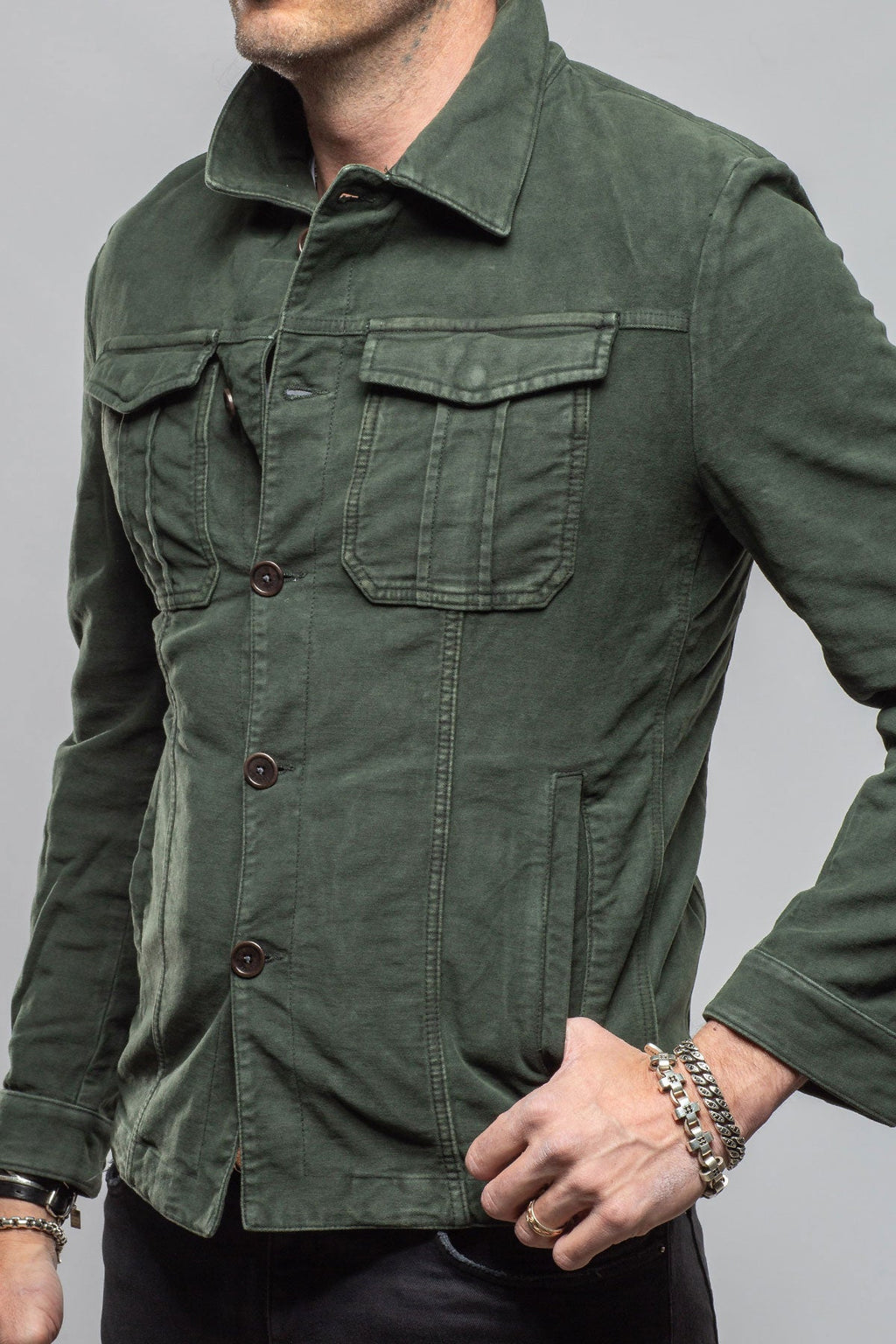 Trace Overdye Moleskin Overshirt In Muschio