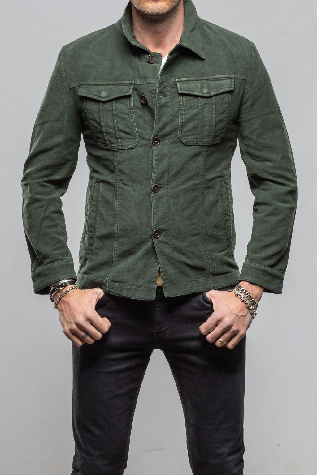 Trace Overdye Moleskin Overshirt In Muschio