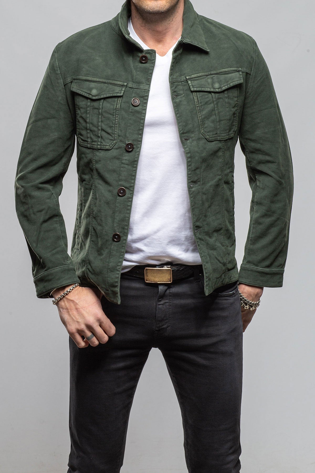 Trace Overdye Moleskin Overshirt In Muschio