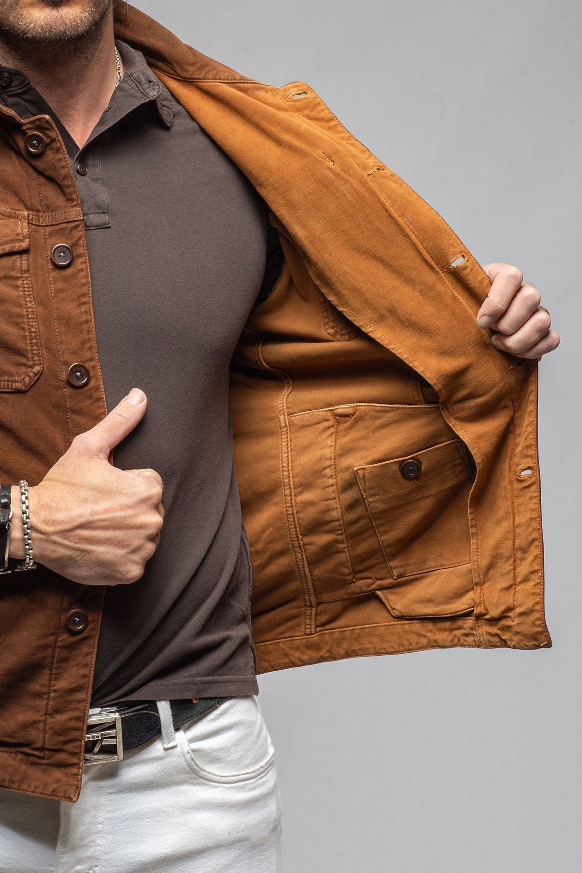 Trace Overdyed Moleskin Overshirt In Ruggine