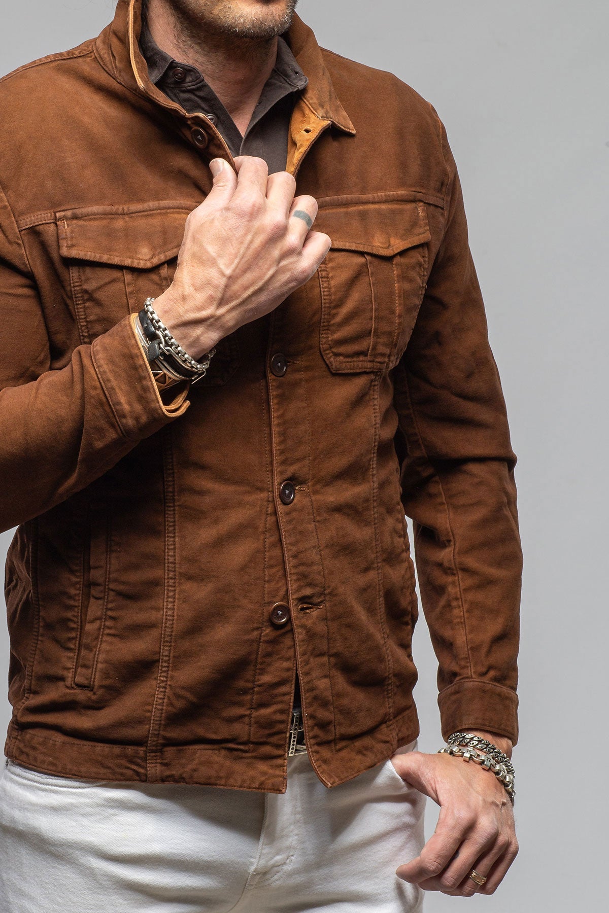 Trace Overdyed Moleskin Overshirt In Ruggine