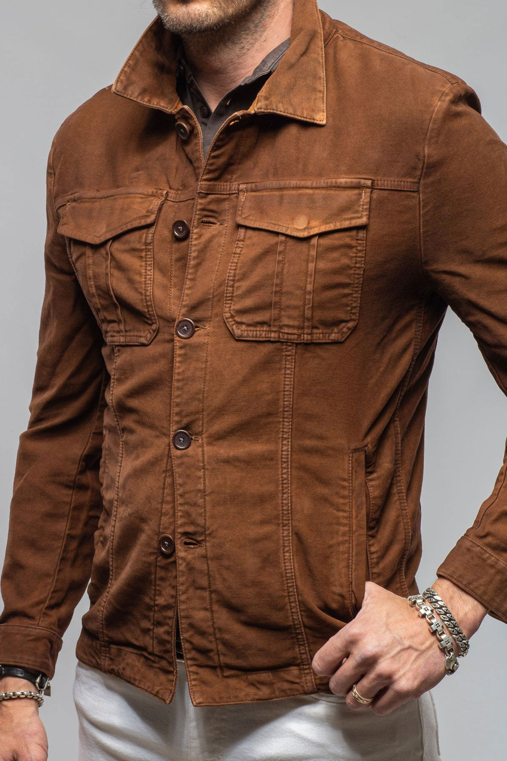 Trace Overdyed Moleskin Overshirt In Ruggine