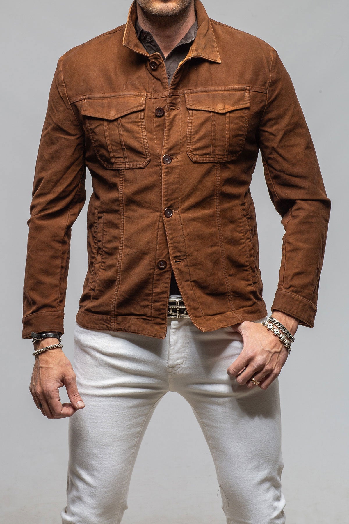 Trace Overdyed Moleskin Overshirt In Ruggine