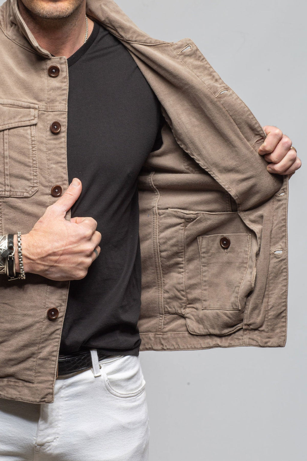 Trace Overdyed Moleskin Overshirt In Tortora